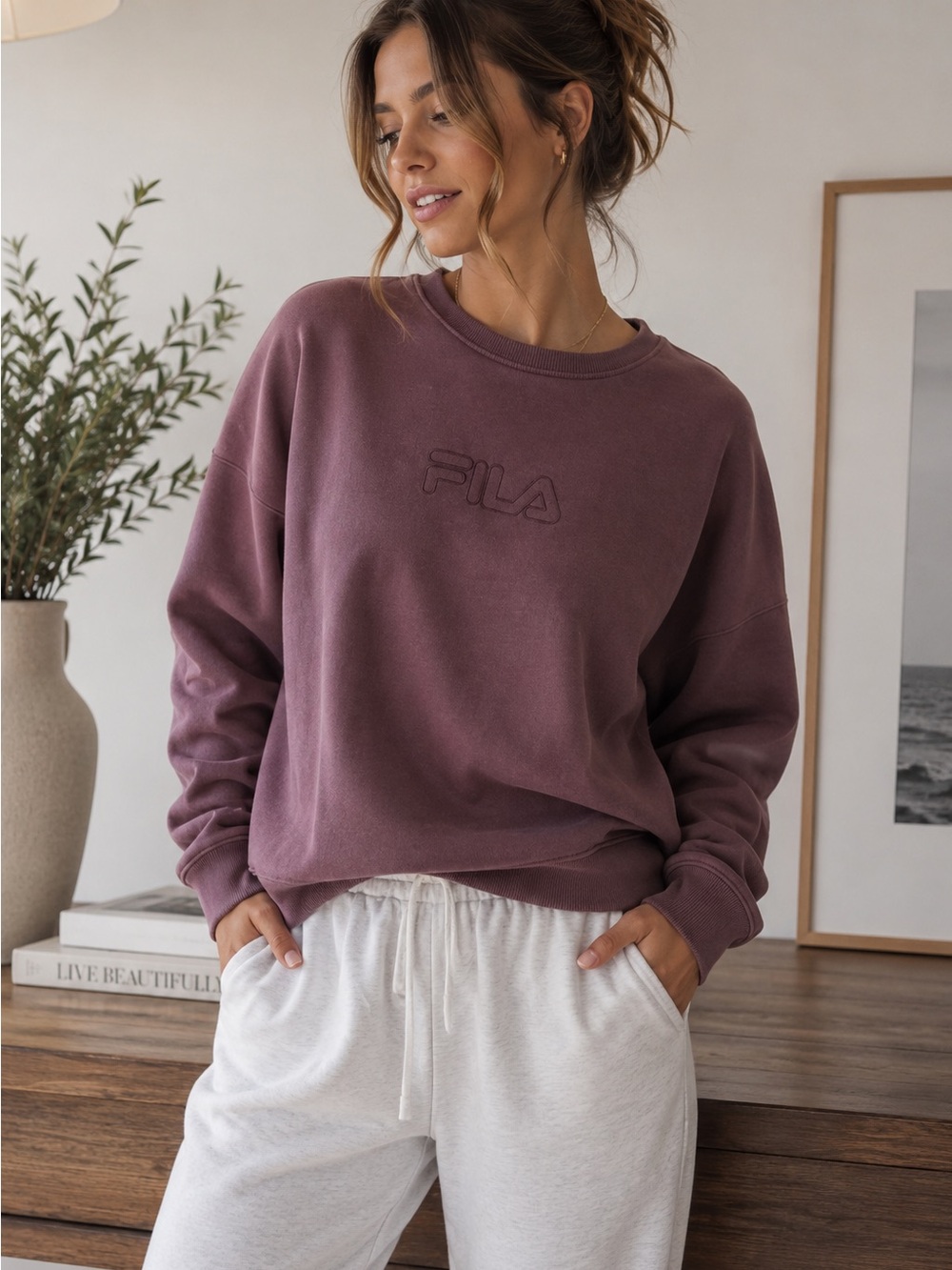 FILA Mauve Purple Crewneck Sweatshirt Women’s Small Logo Pullover